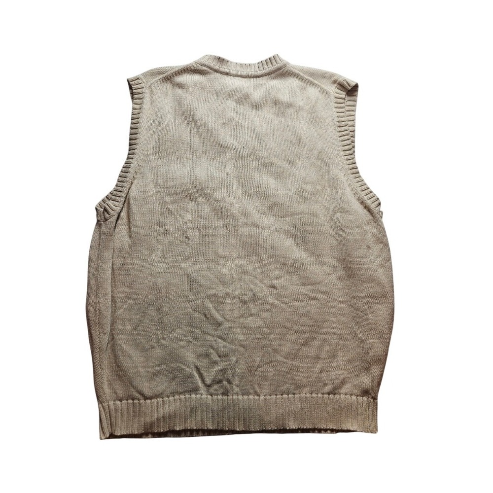 LL Bean Men Sweater Vest Large Beige Oatmeal 100% Cotton V-Neck Knit Vintage Y2K - Picture 3 of 3